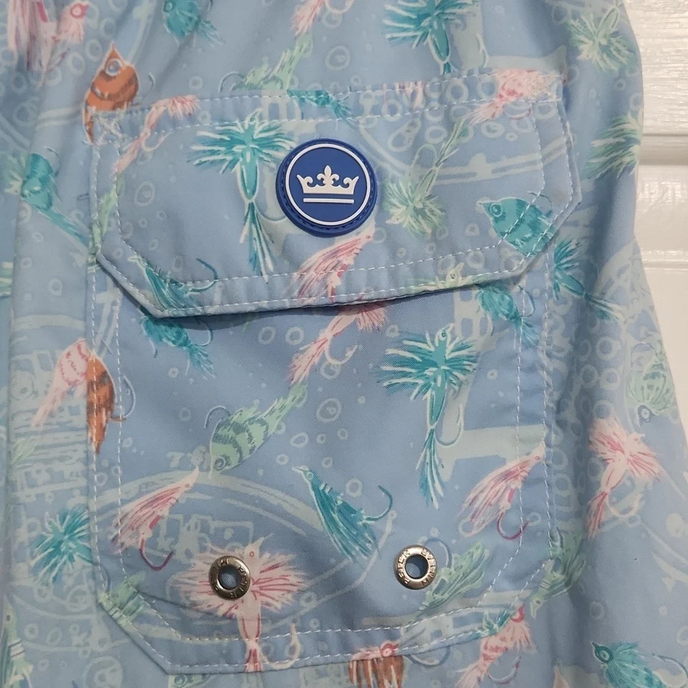 Peter Millar Seaside Collection Cottage Blue Fly Fish Swim Trunks Size Medium